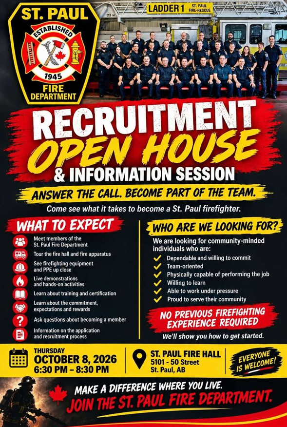 St. Paul Fire Department event poster for Recruitment & Open House on October 8, 2026