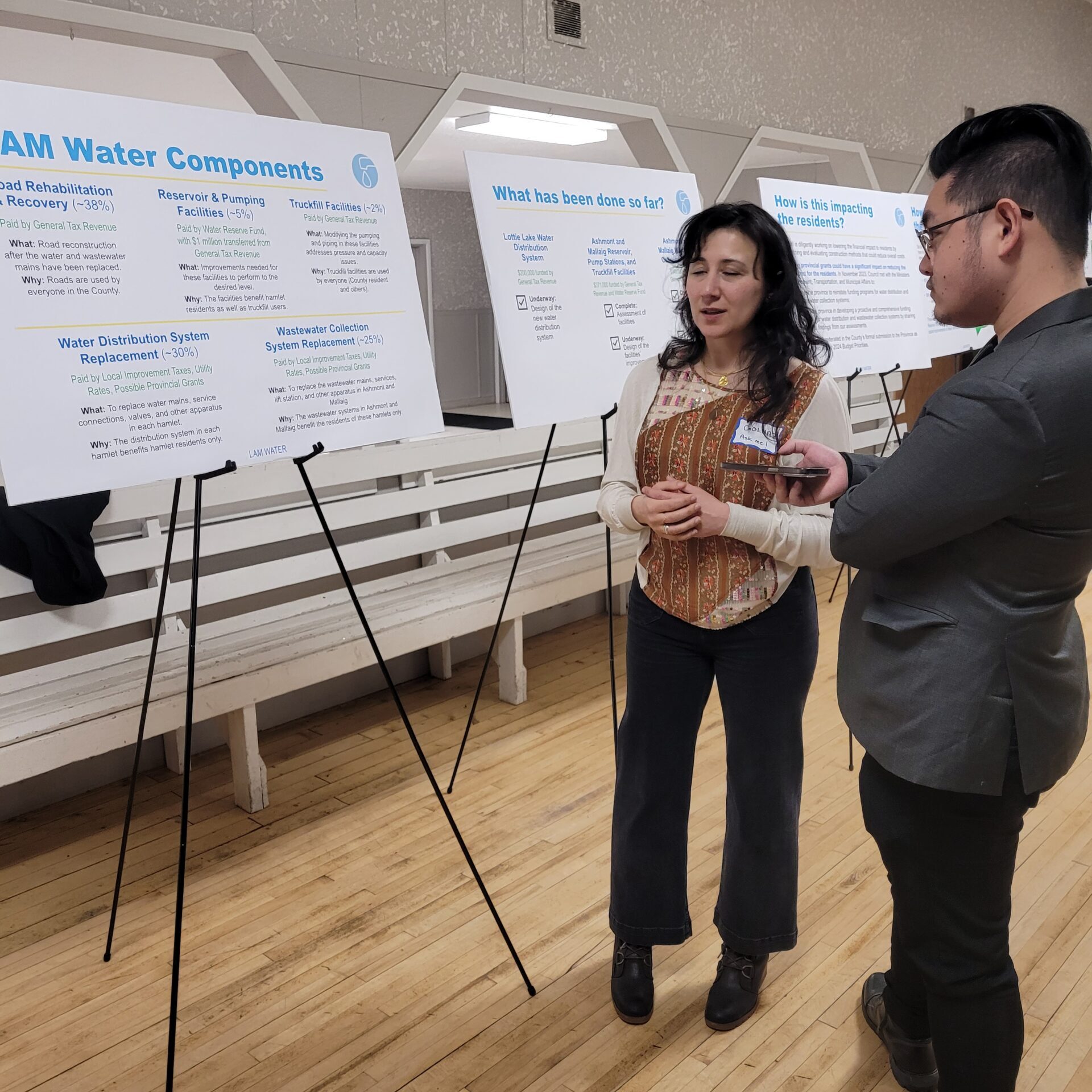 The County of St. Paul hosted an Open House on February 21, 2024, at Cork Hall near Lottie Lake for residents to learn more about the LAM Water project.